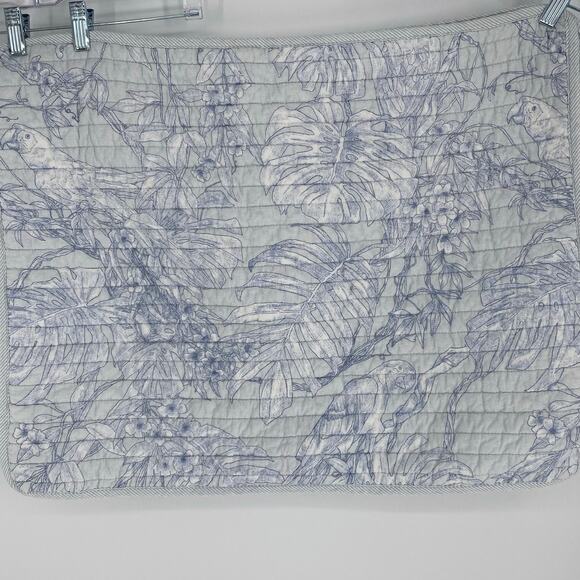 Tommy Bahama Pillow Shams Standard Blue & White Tropical Birds Quilted Coastal - Picture 1 of 10